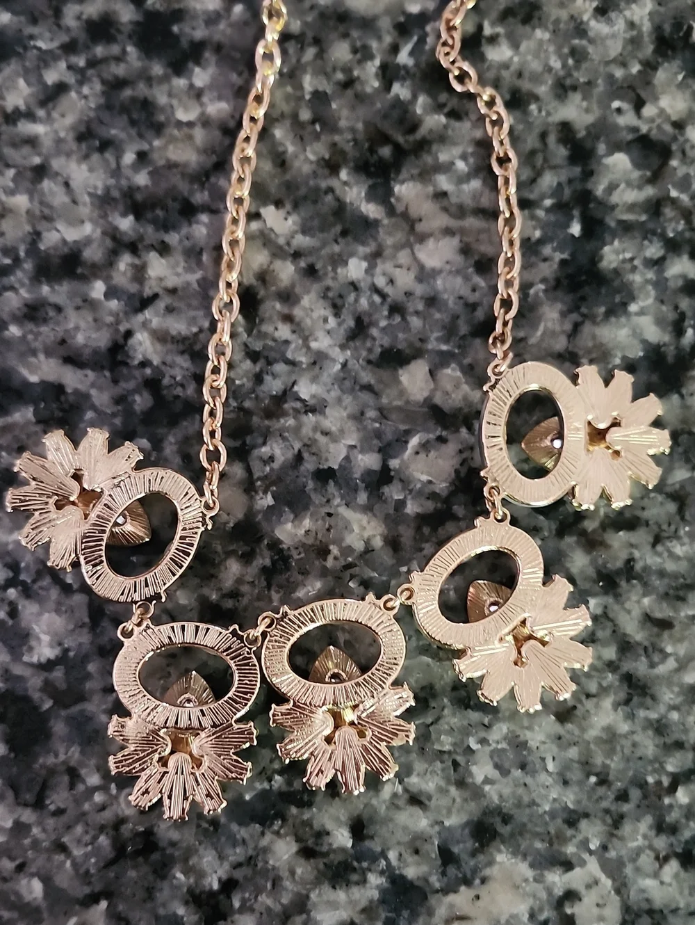 Gold-Tone Tortoise Shell Green & Cream Floral Statement Necklace and Earring Set